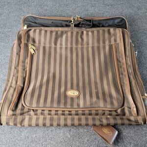 Vtg Destinations Garment Bag Brown Stripe Hanging Luggage Travel Case Canvas